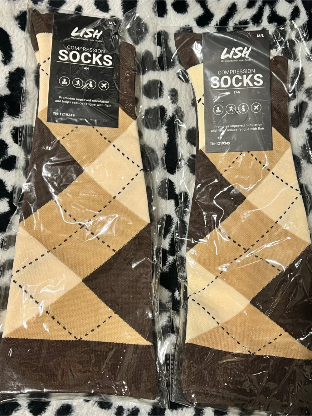 CLOSET CLEAN OUT - New LISH Compression Socks -Tan & Beige Med Large (2pcs)